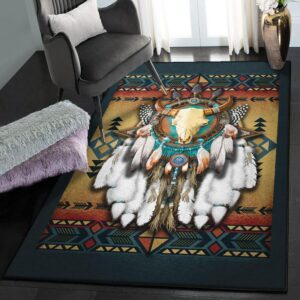 America Lovers Washable Area Rugs Native American Bull Home Decor